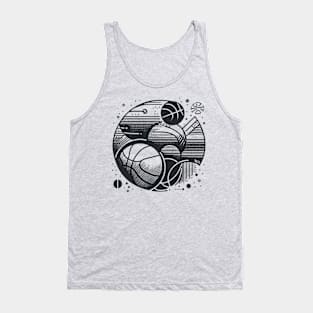 Basketball Minimalist Black Work Line Ink Drawing Tank Top